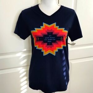 Oliver&Otis womens small navy blue tribal tee All good things are wild and free